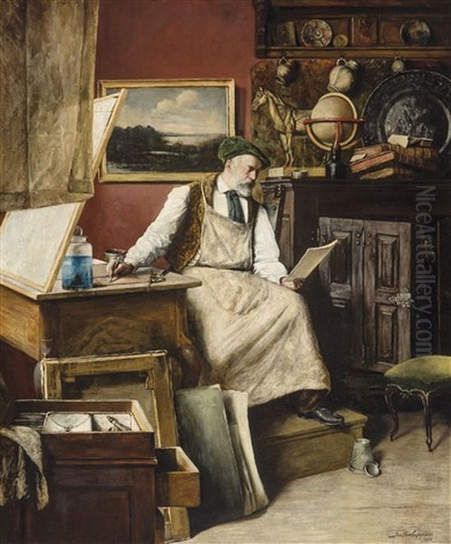 The Artist In His Studio (self Portrait) Oil Painting by Joseph Schippers