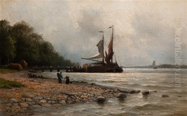 The Loading Of The Hay Boat Oil Painting by Piet Schipperus