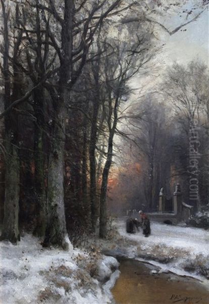 Winters Bosgezicht Met Personen Oil Painting by Piet Schipperus