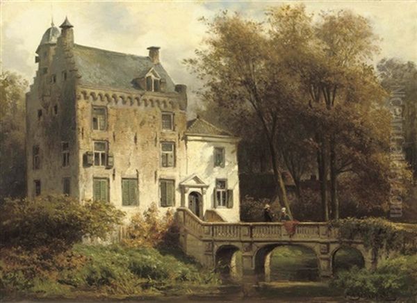 The Castle Oudaen Along The River Vecht Oil Painting by Piet Schipperus