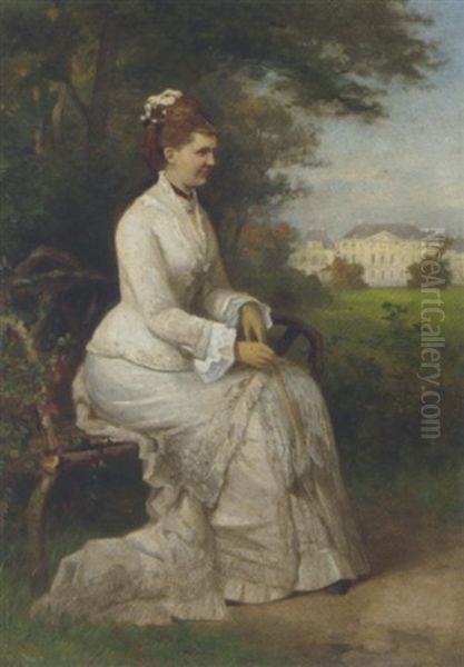 Princess Emma De Waldeck-pyrmont Seated In The Gardens Of The Royal Palace Het Loo Oil Painting by Piet Schipperus