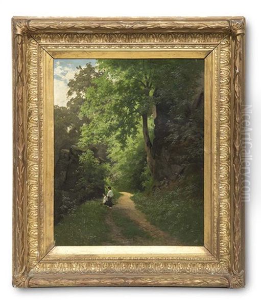 Kinder In Der Waldlandschaft Bei Baden-baden Oil Painting by Carl Cowen Schirm