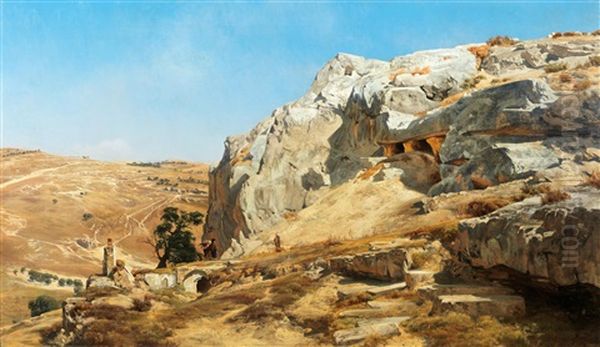 Rock Tombs Outside Jerusalem Oil Painting by Carl Cowen Schirm