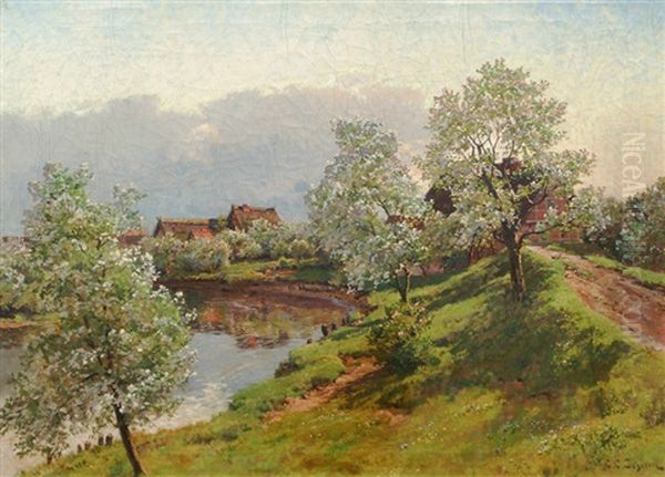 Apple Blossoms Near Hamburg Oil Painting by Carl Cowen Schirm