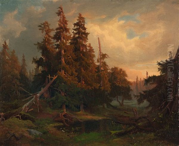 Waldlandschaft Oil Painting by August Wilhelm Ferdinand Schirmer