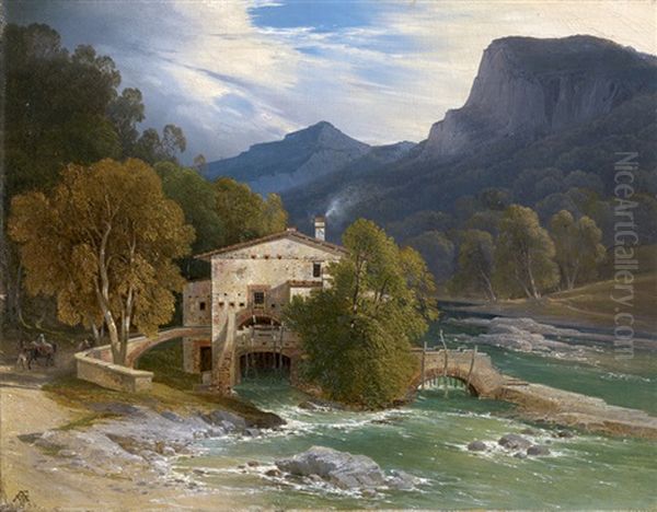 Sudliches Tal Mit Wassermuhle by August Wilhelm Ferdinand Schirmer