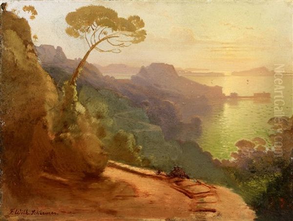 Southern Coastal Landscape Oil Painting by August Wilhelm Ferdinand Schirmer