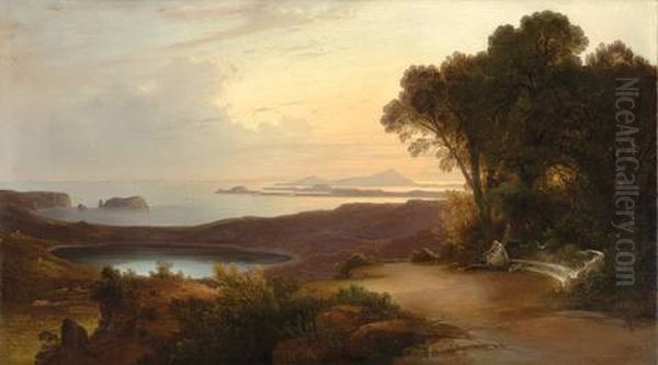 Der Lago D'agnano Mit Der Aussicht Nach Ischia Oil Painting by August Wilhelm Ferdinand Schirmer