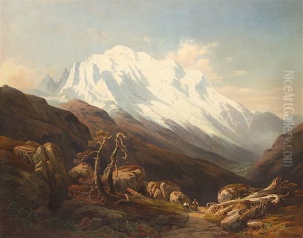 Alpenlandschaft Mit Pass Oil Painting by August Wilhelm Ferdinand Schirmer