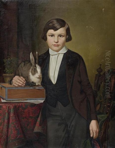 Bildnis Eines Jungen Mit Hase Oil Painting by Georg Schirmer