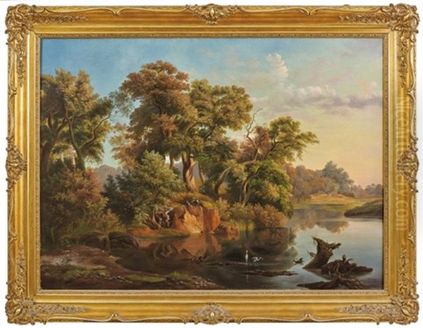 Flusslandschaft Im Abendlicht Oil Painting by Johann Wilhelm Schirmer