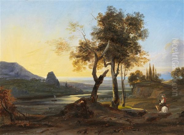 Italianisierende Rheinlandschaft Oil Painting by Johann Wilhelm Schirmer