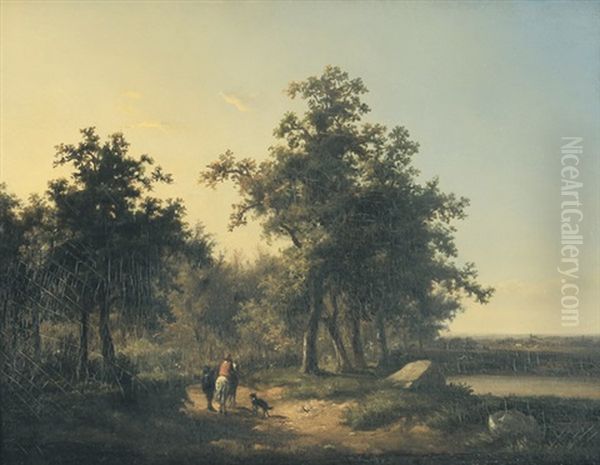 Weite Landschaft Mit Reiter Bei Einem Teich Oil Painting by Johann Wilhelm Schirmer