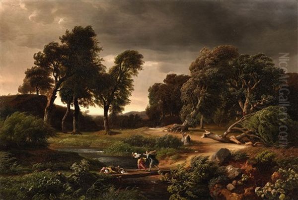 Stormy Landscape Oil Painting by Johann Wilhelm Schirmer