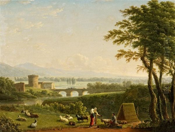 Landschaft An Der Via Tiburtina Mit Blick Auf Die Ponte Luca Oil Painting by Johann Wilhelm Schirmer