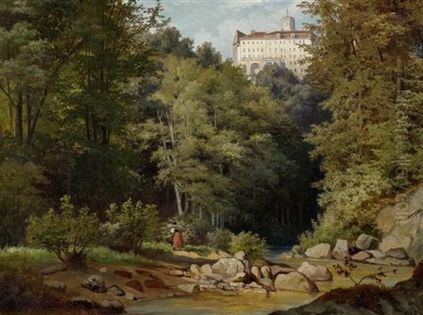 Schloss Furstenstein In Schlesien Oil Painting by Johann Wilhelm Schirmer