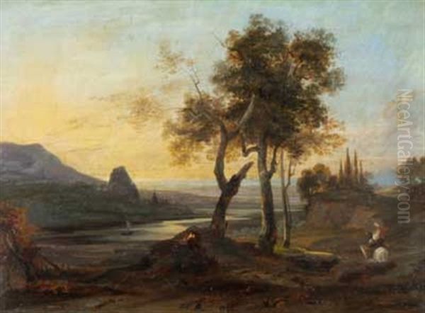 Spatsommerabend In Italien (study) Oil Painting by Johann Wilhelm Schirmer