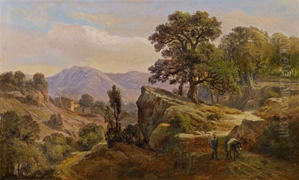 Italian Mountain Landscape Oil Painting by Johann Wilhelm Schirmer