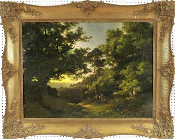 Waldlandschaft In Der Abenddammerung Mit Zwei Wanderern Oil Painting by Johann Wilhelm Schirmer