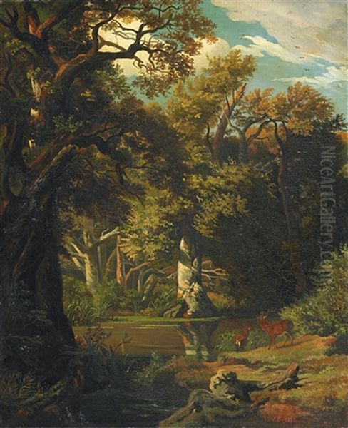 Waldlandschaft Mit Fluss Oil Painting by Johann Wilhelm Schirmer