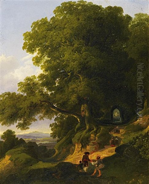 Grose Eiche Am Berghang Oil Painting by Johann Wilhelm Schirmer