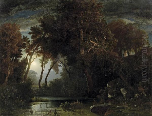 Vollmondnacht Am Waldsee Oil Painting by Johann Wilhelm Schirmer