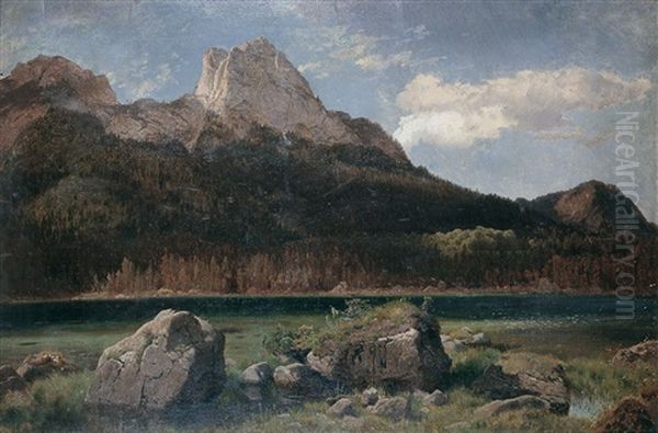 Am Hintersee Bei Berchtesgaden Oil Painting by Johann Wilhelm Schirmer