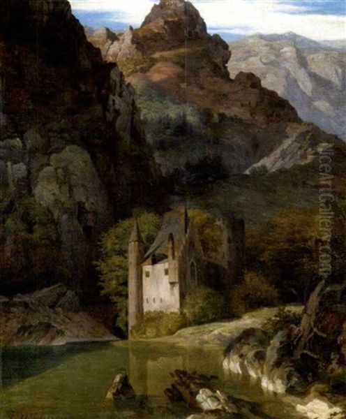 Hochaufragende Gebirgslandschaft Oil Painting by Johann Wilhelm Schirmer