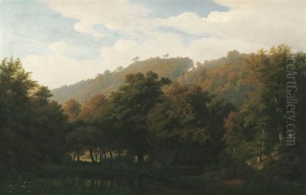 Sommerliche Waldlandschaft Mit Kleinem See Oil Painting by Johann Wilhelm Schirmer