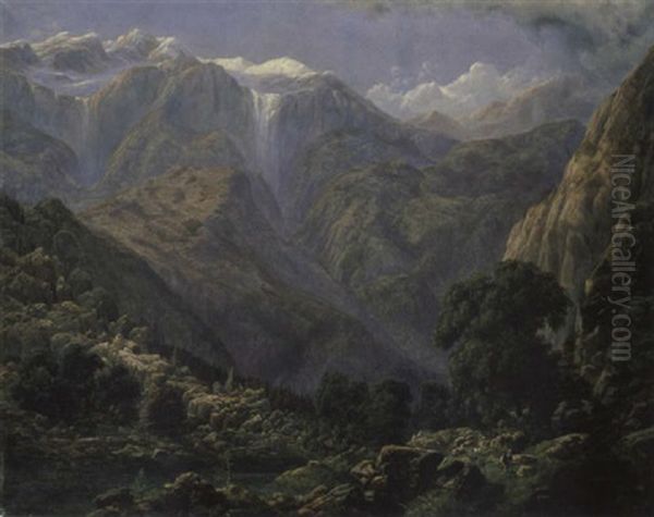 Schwiezer Alpenlandschaft Mit Der Jungfrau Oil Painting by Johann Wilhelm Schirmer