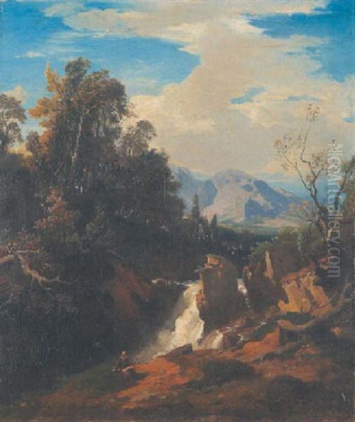 Gebirgslandschaft Mit Dem Propheten Elias Vorn Am Wasserfall Oil Painting by Johann Wilhelm Schirmer