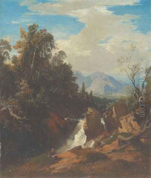 Gebirgslandschaft Mit Wasserfall Oil Painting by Johann Wilhelm Schirmer