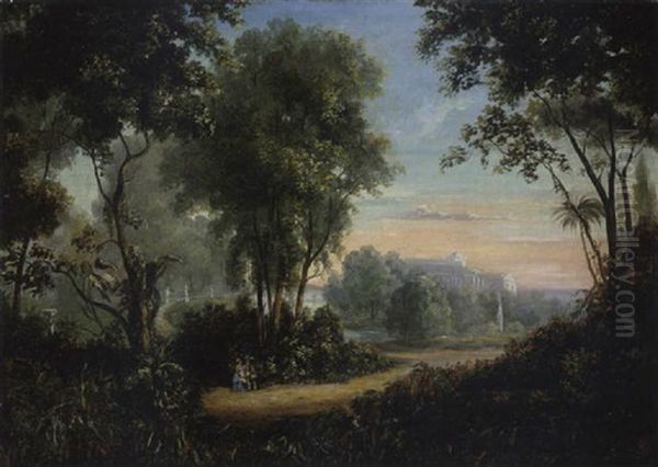 Landschaft Mit Schloss Wilhelmshohe Bei Kassel Oil Painting by Johann Wilhelm Schirmer