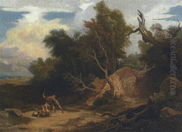 Der Mittag - Der Uberfall Auf Den Wanderer Oil Painting by Johann Wilhelm Schirmer