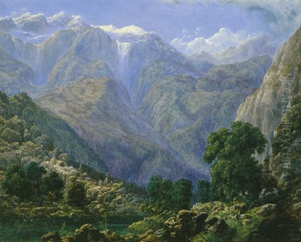 Schweizer Alpenlandschaft Mit Der Jungfrau Oil Painting by Johann Wilhelm Schirmer