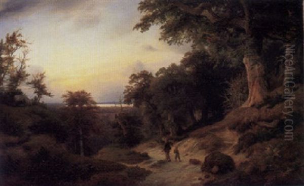 Waldlandschaft Mit Reisigsammlern Oil Painting by Johann Wilhelm Schirmer