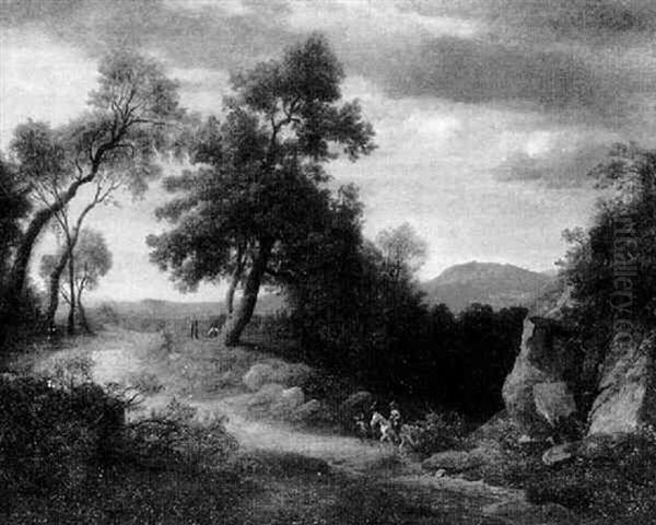 Sudliche Landschaft Mit Einem Reiter Und Landsknechten Oil Painting by Johann Wilhelm Schirmer