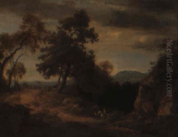 Landschaft Mit Reiter Und Landsknecht Oil Painting by Johann Wilhelm Schirmer