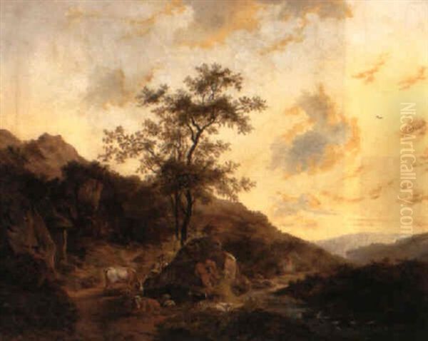 Sudliche Landschaft Mit Ruhendem Hirtenpaar Oil Painting by Johann Wilhelm Schirmer