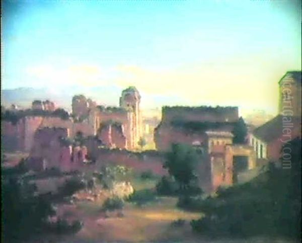 Die Ruinen Der Caracalla-thermen In Rom Bei Abendlicher     Beleuchtung Oil Painting by Johann Wilhelm Schirmer