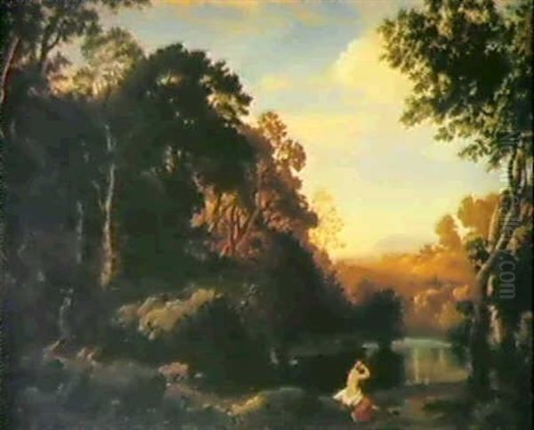 Italienische Landschaft Mit Teich Und Badenden Nymphen Oil Painting by Johann Wilhelm Schirmer