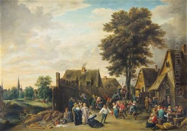 Kirmes Vor Dem Wirtshaus Zum Halbmond (after David Teniers The Younger) Oil Painting by Karl Michael Schirmer