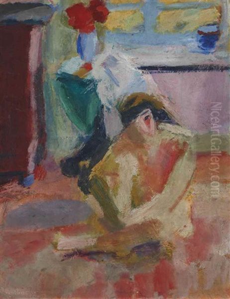 Seated Nude Oil Painting by Ferdinand Schirren