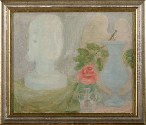 Nature Morte A La Rose Et Au Buste Oil Painting by Ferdinand Schirren