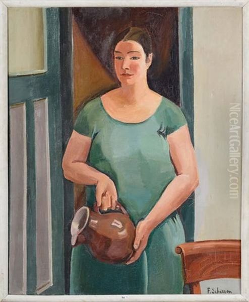 Femme A La Cruche Et Esquisse (recto-verso) Oil Painting by Ferdinand Schirren