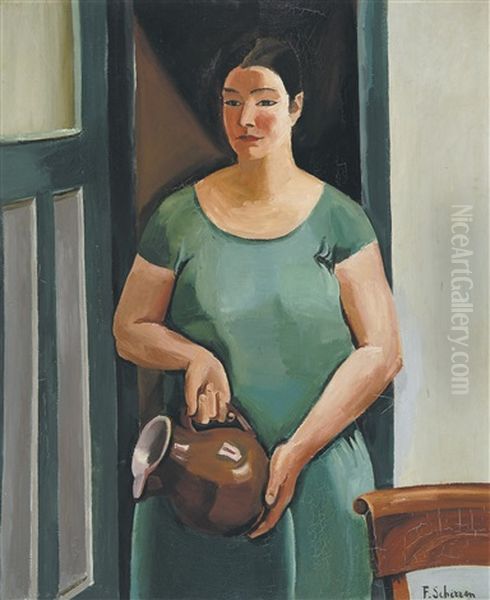 Femme A La Cruche - Verso Aanzet Staande Vrouw Oil Painting by Ferdinand Schirren