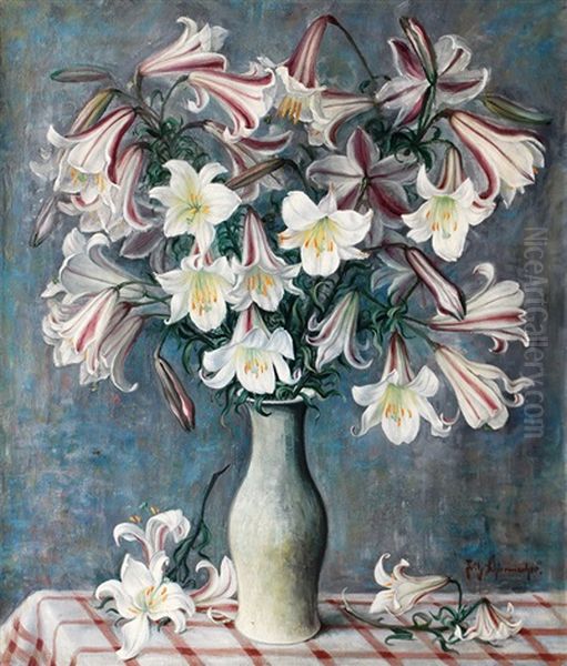 Lilies In A Porcelain Vase Oil Painting by Fritz Schirrmacher