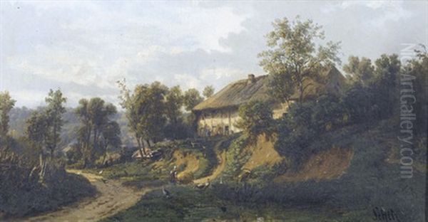 Sommerliche Landschaft Mit Bauernhof Oil Painting by Jules Nicolas Schitz