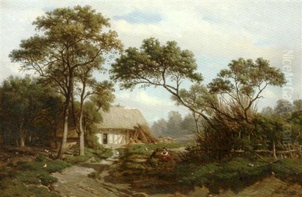 Une Chaumiere Dans Les Bois De St. Andre Les Vergers Oil Painting by Jules Nicolas Schitz