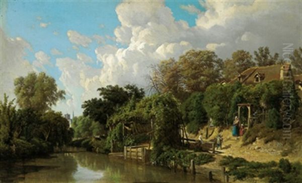 Haus Am Kanal Mit Figurlicher Staffage Oil Painting by Jules Nicolas Schitz